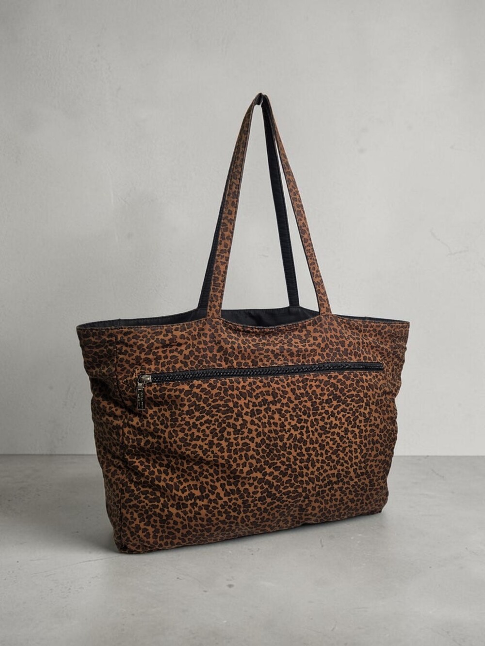 Bottega Veneta Vintage Leopard Nylon Reversible Tote Bag Black